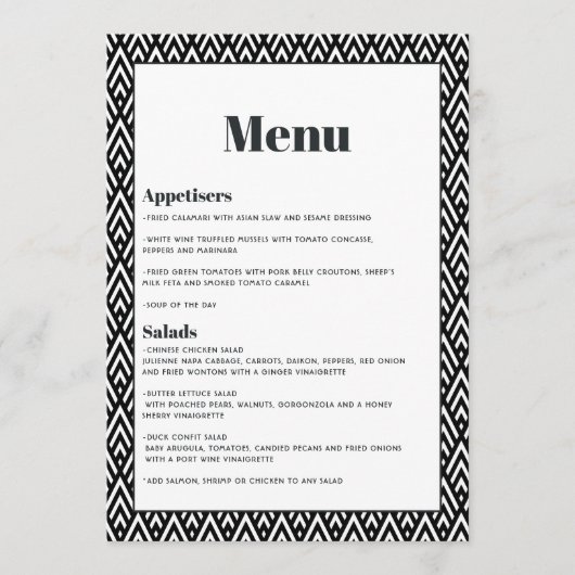 Modern Black and White Geometric Wedding Menu (Voorkant)