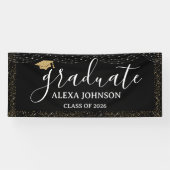 Modern Black And White Gold Class Of 2026 Graduate Spandoek (Horizontaal)