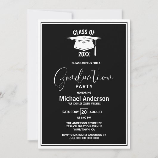 Modern Black and White Graduation Party Kaart (Voorkant)