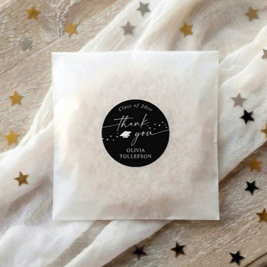 Modern Black and White Graduation Thank You Favor Ronde Sticker