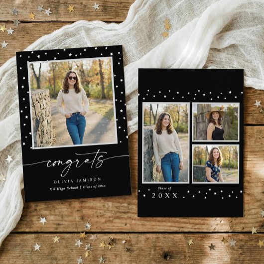 Modern Black and White Handwriting Graduation Aankondiging