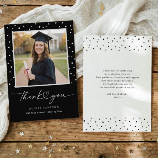 Modern Black and White Handwriting Graduation Bedankkaart