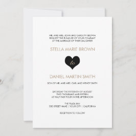 Modern Black and White Heart Wedding Invitation Kaart