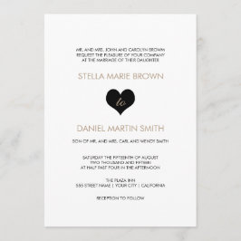 Modern Black and White Heart Wedding Invitation Kaart
