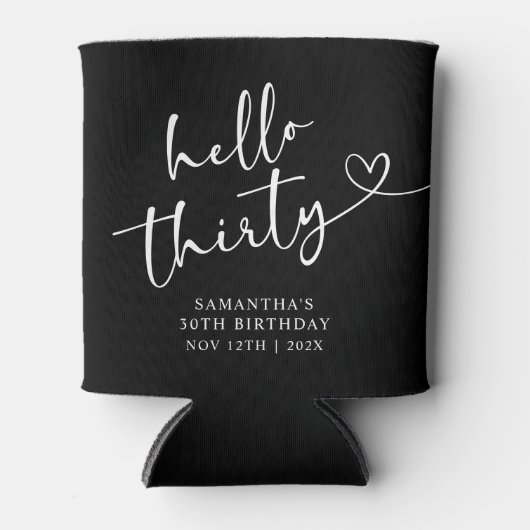 Modern Black and white Hello 30 Birthday Blikjeskoeler (Voorkant)