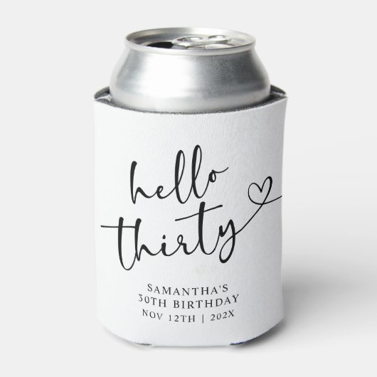 Modern Black and white Hello 30 Birthday Blikjeskoeler (Blikje Voorkant)