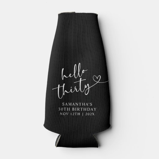 Modern Black and white Hello 30 Birthday Flesjeskoeler (Voorkant)