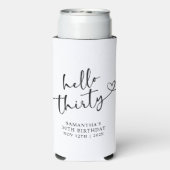 Modern Black and white Hello 30 Birthday Seltzer Blikjeskoeler (Seltzer Achterkant)