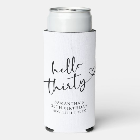 Modern Black and white Hello 30 Birthday Seltzer Blikjeskoeler (Seltzer Achterkant)