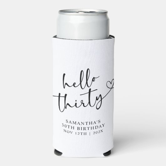 Modern Black and white Hello 30 Birthday Seltzer Blikjeskoeler (Seltzer Voorkant)