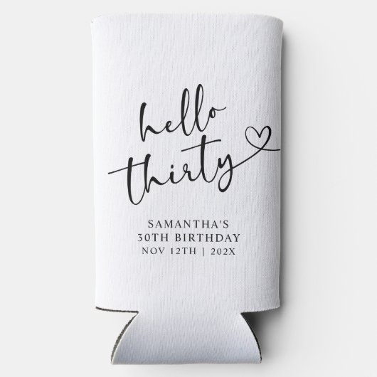 Modern Black and white Hello 30 Birthday Seltzer Blikjeskoeler (Achterkant)