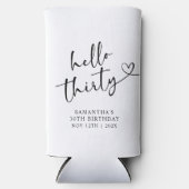 Modern Black and white Hello 30 Birthday Seltzer Blikjeskoeler (Voorkant)