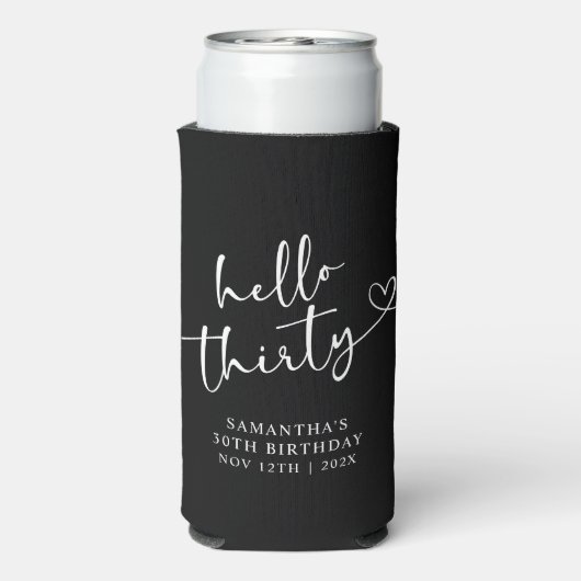Modern Black and white Hello 30 Birthday Seltzer Blikjeskoeler (Seltzer Achterkant)