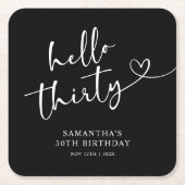 Modern Black and White Hello 30th Birthday Kartonnen Onderzetters (Voorkant)