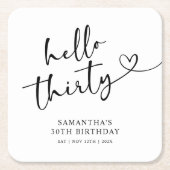Modern Black and White Hello 30th Birthday Kartonnen Onderzetters (Voorkant)