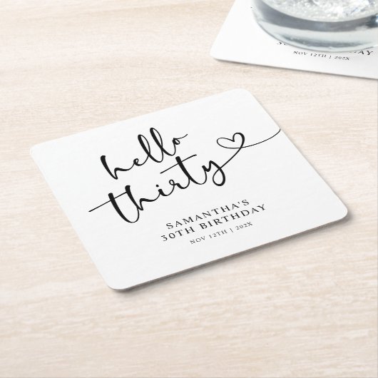 Modern Black and White Hello 30th Birthday Kartonnen Onderzetters (Schuin)