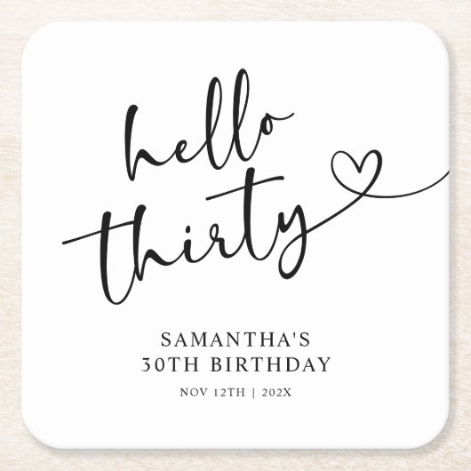 Modern Black and White Hello 30th Birthday Kartonnen Onderzetters (Voorkant)