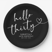 Modern Black and White Hello 30th Birthday Papieren Bordje (Voorkant)
