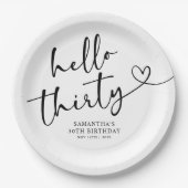 Modern Black and White Hello 30th Birthday Papieren Bordje (Voorkant)