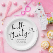 Modern Black and White Hello 30th Birthday Papieren Bordje (Feest)