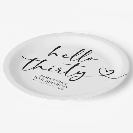 Modern Black and White Hello 30th Birthday Papieren Bordje (Gekanteld)