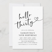 Modern Black and White Hello 30th Birthday Party Kaart (Voorkant)
