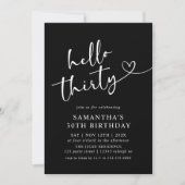 Modern Black and White Hello 30th Birthday Party Kaart (Voorkant)