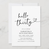 Modern Black and White Hello 30th Birthday Party Kaart (Voorkant)