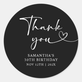 Modern Black and White Hello 30th Birthday Ronde Sticker