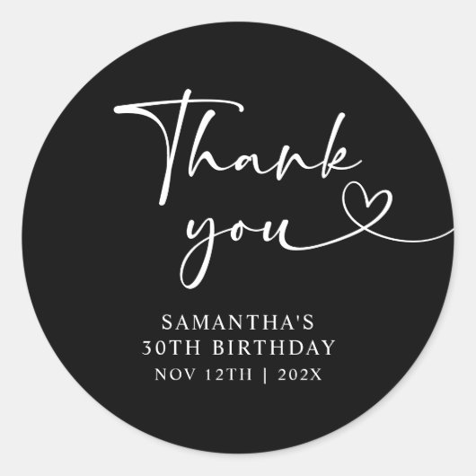 Modern Black and White Hello 30th Birthday Ronde Sticker (Voorkant)