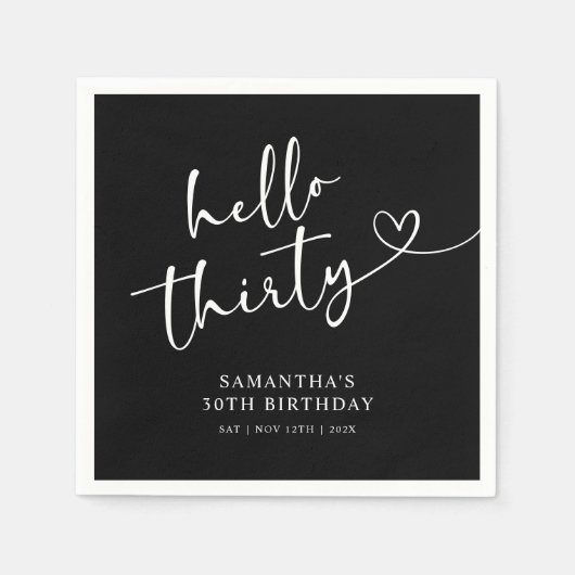 Modern Black and White Hello 30th Birthday Servet (Voorkant)