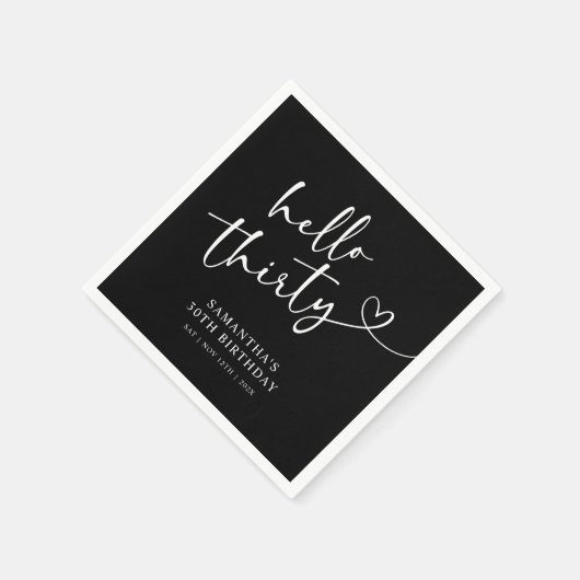 Modern Black and White Hello 30th Birthday Servet (Hoek)