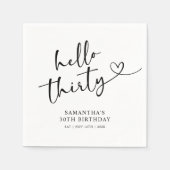 Modern Black and White Hello 30th Birthday Servet (Voorkant)