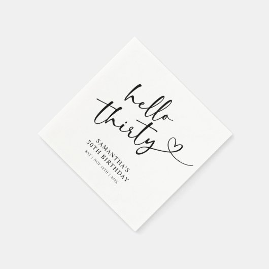 Modern Black and White Hello 30th Birthday Servet (Hoek)