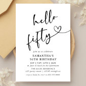 Modern Black and White Hello Fifty Birthday Party Kaart
