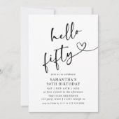 Modern Black and White Hello Fifty Birthday Party Kaart (Voorkant)