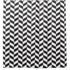 Modern Black and White Herringbone Pattern Douchegordijn
