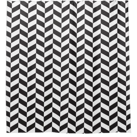 Modern Black and White Herringbone Pattern Douchegordijn (Voorkant)