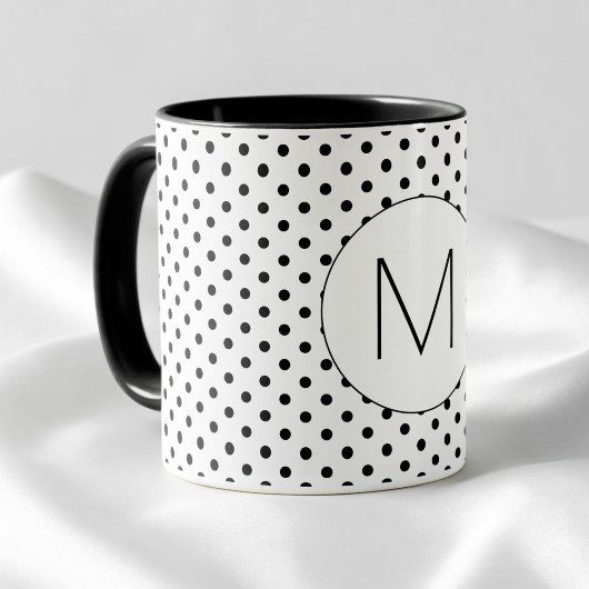 Modern Black and White Initial Monogram Polka Dot Mok