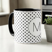 Modern Black and White Initial Monogram Polka Dot Mok