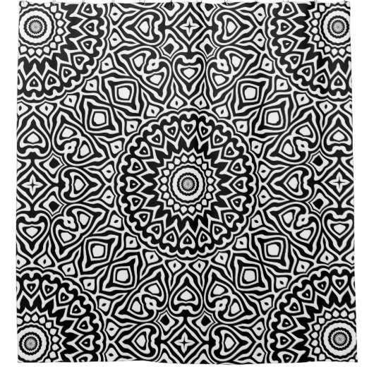Modern Black and White Mandala Pattern Douchegordijn (Voorkant)