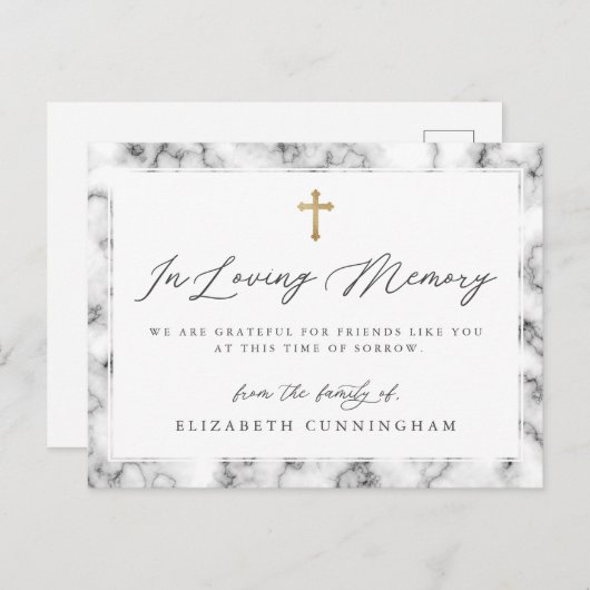 Modern Black and White Marble Faux Cross Memorial Briefkaart (Voorkant / Achterkant)