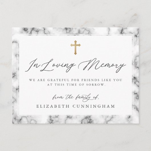 Modern Black and White Marble Faux Cross Memorial Briefkaart (Voorkant)