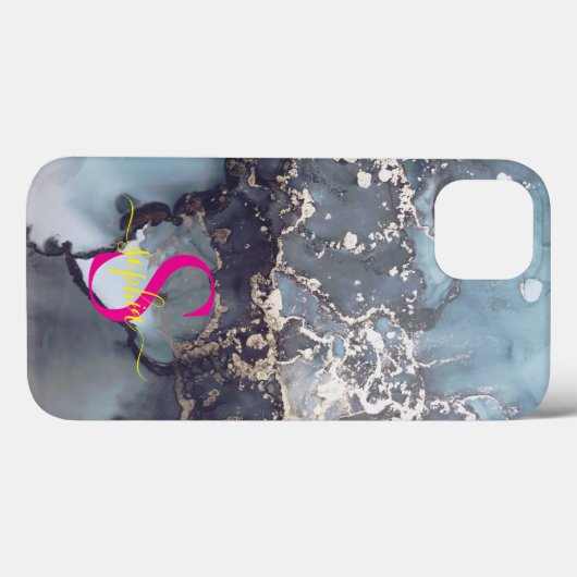 modern black and white marble monogram Case-Mate iPhone case (Achterkant (horizontaal))