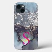 modern black and white marble monogram Case-Mate iPhone case (Achterkant)