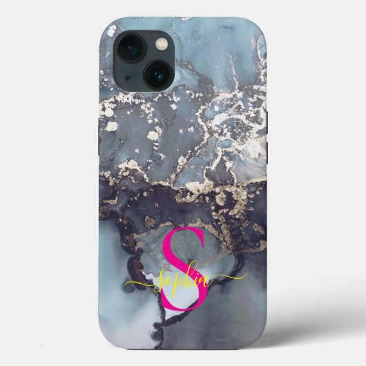 modern black and white marble monogram Case-Mate iPhone case (Achterkant)