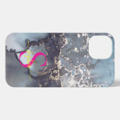 modern black and white marble monogram iPhone hoesje (Achterkant horizontaal)