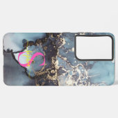 modern black and white marble monogram samsung galaxy hoesje (Linkerkant)