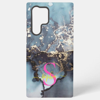 modern black and white marble monogram samsung galaxy hoesje