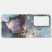 modern black and white marble monogram samsung galaxy hoesje (Achterkant horizontaal)